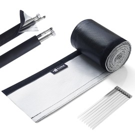 FLASLD Wire Heat Shield for Hose Lines & Electrical Wiring, 1" I.D. x 3FT Heat Shield Wrap Automotive for Exhaust and High-Temperature Pipes with Stainless Steel Ties, Black