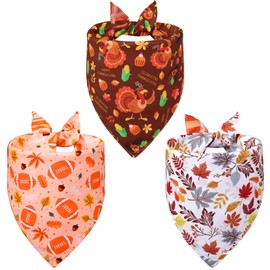 Agroon Thanksgiving Dog Bandanas Large 3PCS, 6 Pattern Fall Scarf for Boy and Girl, Pumpkin Leaves Rugby Triangle Reversible Bibs Breed for Puppy Pets