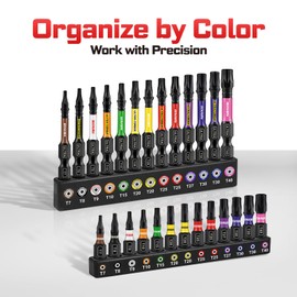 Geinxurn Impact Torx Screwdriver Bits Set,26Pcs 1”/ 2”Magnetic S2 Steel Multi Star Driver Bits（T7-T40）and 1Pc Bit Holder with Color Coded Base