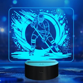 YuanDian Hockey Player Night Light, Hockey Guys 3D LED Illusion Lamp, 16 Colors USB Powered & Battery Powered Touch Control with Remote, Ice Hockey Gifts for Boys Man