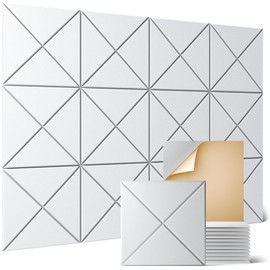 Sonicism 12 Pack X-Lined Acoustic Panels with Self-Adhesive, 12"X 12"X 0.4" Sound Proof Foam Panels, Decorative Soundproof Wall Panels, Sound Absorbing Tile for Home & Offices, White
