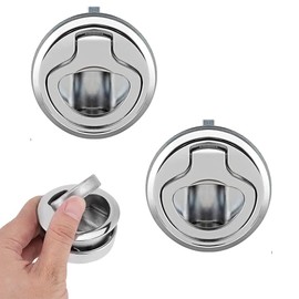 Pack of 2 Boat Latch, Flush Pull Lock, Stainless Steel, Round Zinc Alloy Lock for Camping Boats, Caravans and Recessed Hatch Lockers (Silver)
