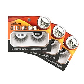 Laflare 3D CLEAR BAND eyelashes, Silk, Invisible band, Wispy, Natural, Glamorous flared look Faux Mink Lashes - 3 PACKS BUNDLE SPECIAL (3, CB505)