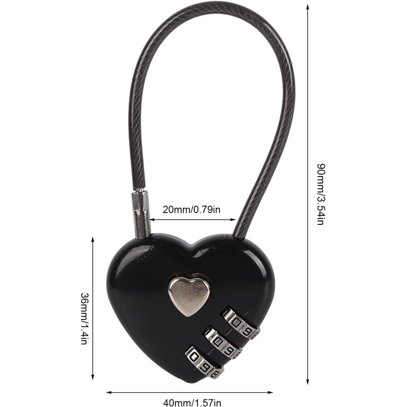 Black Heart Shape Code Lock Compact Mini Size with 3