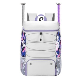 Softball bag for youth adult, sturdy leather baseball bat backpack with shoe compartment, waterproof baseball bag with fence hook for tball bat & equipment - Color: WhiteCamouflage, Size: Default