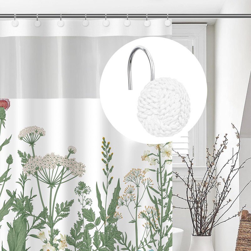Sunlit Boho Knots Shower Curtain Hooks, Home Decorative White Shower