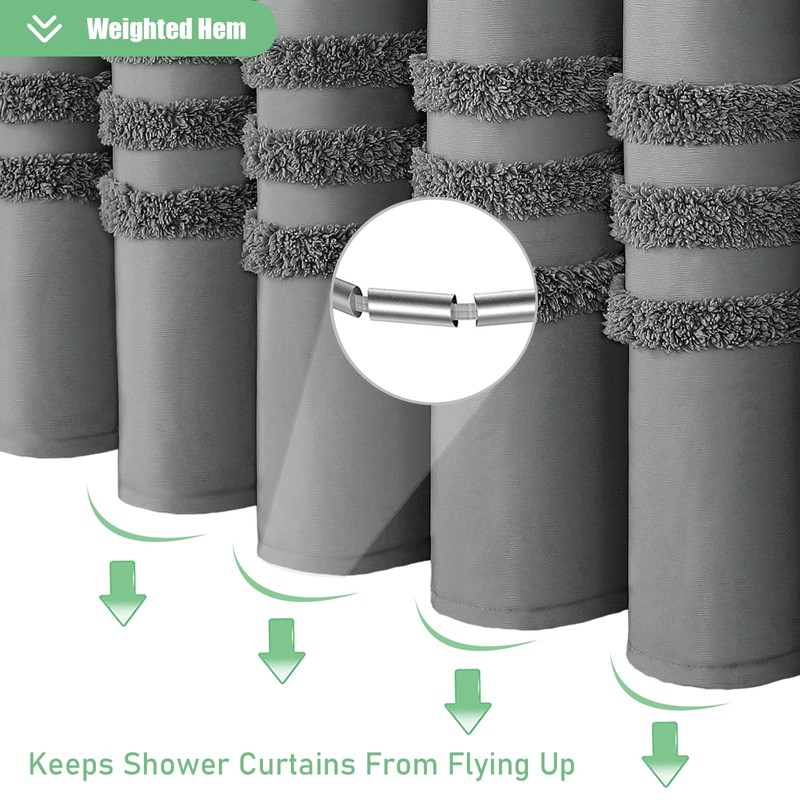 Dynamene Charcoal Grey Fabric Shower Curtain, Tufted Chenille Striped Cloth