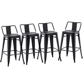 30" Low Back Metal Counter Stool Height Bar Stools [Set of 4] for Indoor/Outdoor Barstools, Matte Black
