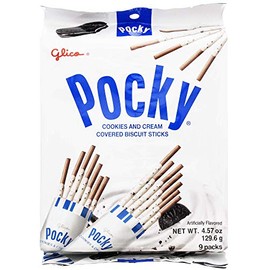 Glico Pocky, Cookies and Cream Covered Biscuit Sticks, 9 Individual Packs, 4.57 Ounce Bag - 5 Count Display Box
