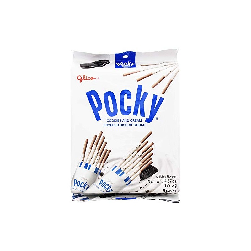 Glico Pocky, Cookies and Cream Covered Biscuit Sticks, 9 Individual