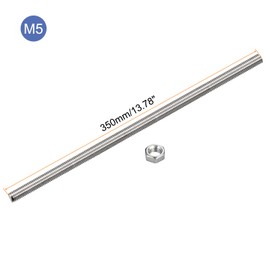 Rebower Fully Threaded Rod (with 12 Pcs Hex Nuts),Stainless Steel Fully Threads Studs[for Assembly Fastening] - M5 x 350mm,0.8mm Pitch/ Silver/ 12 Pcs
