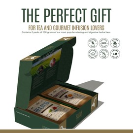 Premium Tea Gift Box - Stress & Anxiety Relief + Digestive Tea for After Meals - Bloating Relief - Camomile, St Johns Wort, Liquorice, Fennel, Anise, Carrot, Peppermint - Herbal Tea - 2 Pack x 100g