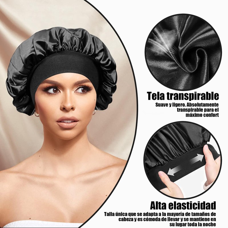 Gorro de Seda para Dormir 4 Paquetes, Gorra de Baño