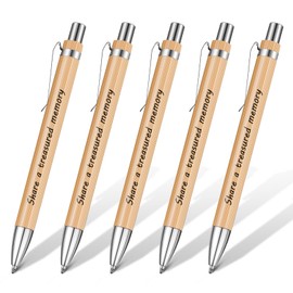 Nezyo 5 Pcs Funeral Pens Share a Treasured Memory Remembrance Retractable Black Ink Kraft Memory Pens for Funeral Condolence Guest Books Writing Office Supplies (Wood)