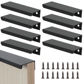 Heveer Black Furniture Handles, 80 mm, Hidden Cabinet Handles, Kitchen Handles with Screws for Wardrobe, Door, Drawers, Pack of 8