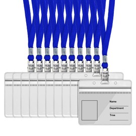 Chouiery Name Holder, 35 Card Holder, Lanyard, Horizontal Type, Blue, Hanging, Name Tag, Name Tag, Holder, Card Holder, Made of PVC, Waterproof, Double-Sided, Transparent Color Name Tag Case, Neck Strap, Event, Staff, Pass, Business Card, Employee ID Cas