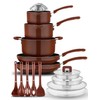 NutriChef 17pcs Brown Stackable Pots and Pans Set, Nonstick Induction