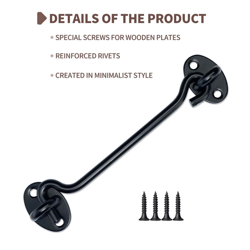 TOPYWMSP Hook and Eye Latch 1pcs 6 Inch Black Stainless
