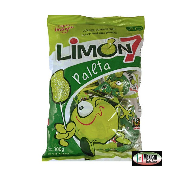 Paleta (Lollipop) Limon 7 salt and limon powder mexican candy 10oz-30pcs bag
