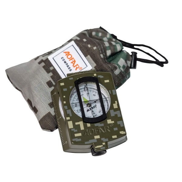 AOFAR Military Compass AF-4580 Lensatic Sighting Navigation, Waterproof and Shakeproof with Map Measurer Distance Calculator, Pouch for Camping, Hiking, Hunting, Backpacking (Camo)