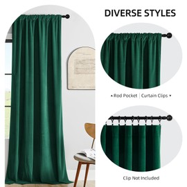 Joydeco Dark Green Velvet Curtains 84 inch Length 2 Panels Burg Set, Luxury Rod Pocket Thermal Insulated Window Blackout Curtain, Room Darkening Drapes for Living Dining Room Bedroom Privacy