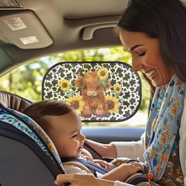 HUISEFOR Highland Cow Car Window Shades for Baby Side Automotive Window Sunshades 2 Pack Sunlight Shield Blocker Cover for Rear Facing Seats Gift for Holiday