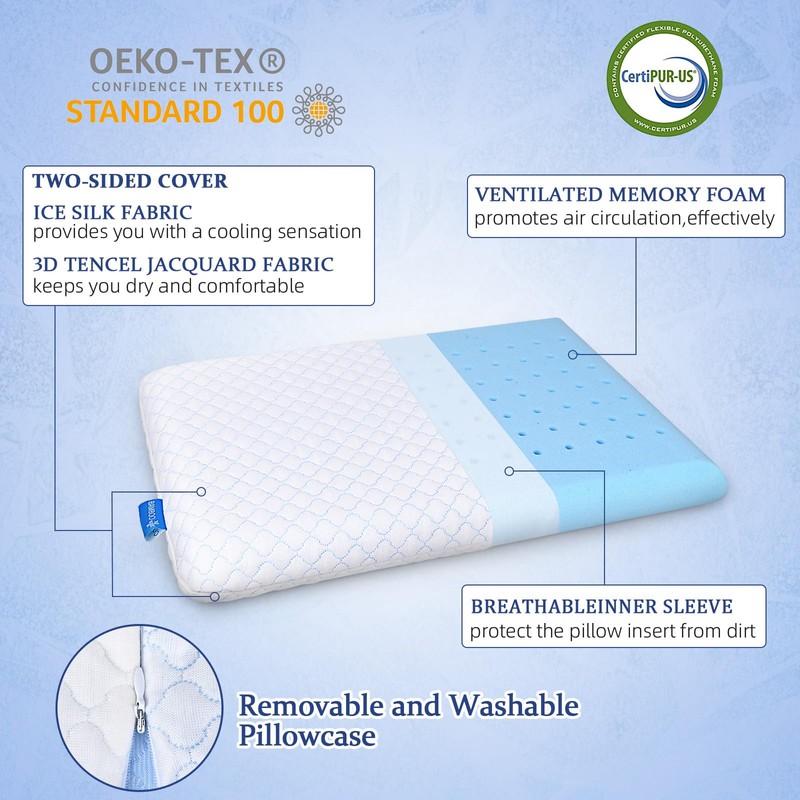 SofGlowly Ultra Thin Flat Pillows for Sleeping, Cooling Memory Foam