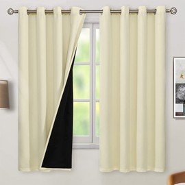 BGment Thermal Insulated 100% Blackout Curtains 69 Inch Length 2 Panels, Total Light Blocking Curtains for Bedroom, Grommet Window Drapes with Thick Black Liner, 55 Inch Wide Each Panel, Cream