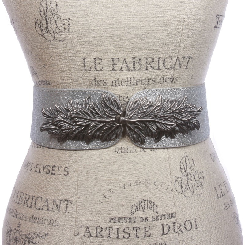 2 3/4" Leaf Hook buckle High Waist Glitter Stretch Belt,