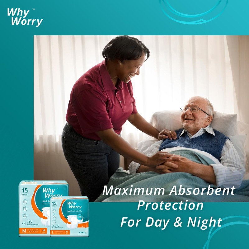 WhyWorry Adult Diapers with Tabs, Disposable Incontinence Briefs for Women