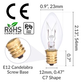 Simba Lighting C7 7W Replacement Bulb (6 Pack) for Night Light, Clear Candle Shape, 120V, E12 Candelabra Base, Dimmable, 2700K Warm White