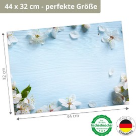 Place Mat - Magnolia on Light Blue Background - 12 Pieces Made in Germany, 44 x 32 cm Made of Special Natural Paper in Storage Folder - The Special Table Decoration for Spring, Easter & Flowers