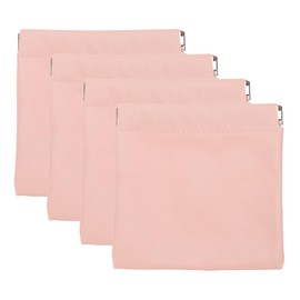 PATIKIL Pocket Cosmetic Bag, 4Pcs 5x5" Waterproof Mini PU Leather Makeup Bag for Women Travel Toiletry Bag Coin Pouch No Zipper Self-Closing Portable Squeeze Makeup Pouch, Pink