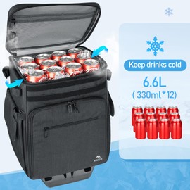 MATEIN Rolling Tackle Box with Cooler, Large Fishing Bag with Wheels for 5 Trays(Trays Not Included), Saltwater Resistant Tackle Backpack with Rod Holders&Waterproof Bottom for Storage Gear Pole Lures