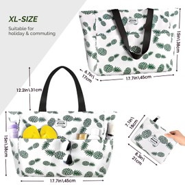 HOMESPON Large Waterproof Beach Bag for Women Sandproof Tote Bag Pool Bag with Zipper and Pockets for Travel Vacation Gym (Pineapple)