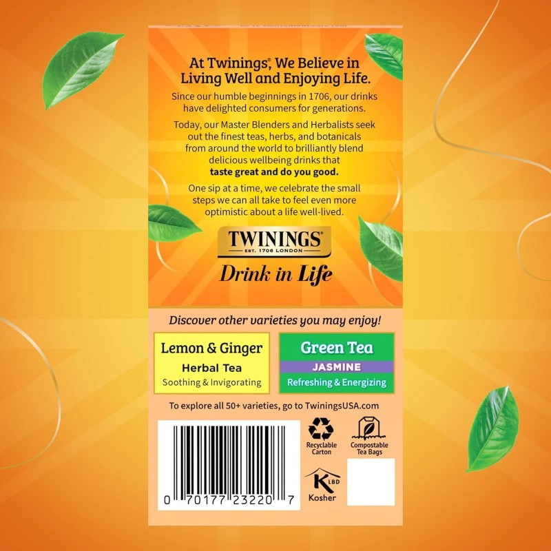 Twinings Peach Orange Herbal Tea Bags 20 Count Caffeine Free