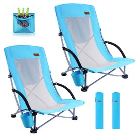 Nice C Nice C Beach Chair, Beach Chairs for Adults 2 Pack w/Cooler Compact High Back, Cup Holder & Carry Bag & Heavy Duty Outdoor, Camping, BBQ, Travel, Picnic, Festival (Set of 2 Blue)