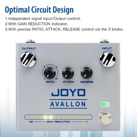 JOYO Compressor Effect Pedal with Precise Compression Knobs Adjusting Independent for Bass Electric Guitar- True Bypass (AVALLON R-19)
