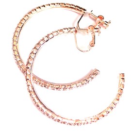 Clip-on Earrings Crystal 2.5 inch Hoop Rose Gold Plated Rhinestone Hoops, Crystal