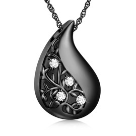 shajwo Tree of Life Urn Necklaces for Ashes for Women Men Teardrop Cremation Jewelry Memorial Human Ashes Pendant,Black