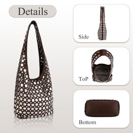 Studded Y2K Purses for Women Punk PU Leather Shoulder Hobo Bags Trendy Underarm Tote Handbags (Brown)