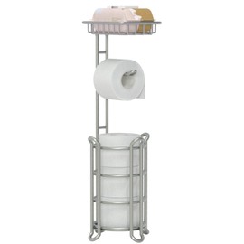 Toilet Paper Holder Stand Bathroom Tissue Dispenser Holders Rack Free Standing with Extra Shelf Storage Mega Rolls/Phone/Wipe - Silver