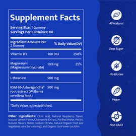 KAIAGERBE TOTAL HEALTH Ashwagandha Gummies for Women & Men, Supplement with Ashwagandha, Magnesium Glycinate, L Theanine, Vitamin D3 - Supercalming Gummies for Relax & Sleep, 60 Gummies