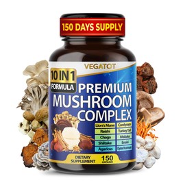 VEGATOT Suplemento de hongos 10 en 1 de alta potencia (melena de león, cordyceps y reishi) - Suplementos cerebrales para la memoria y la...           