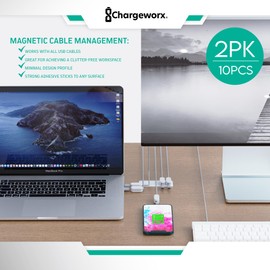 Chargeworx 10 Pack Magnetic Cord Holder for Nightstand, Desk Cable Management – Reusable Stick on Surface Magnetic Cord Organizer for Desk, Wire Organizer for Desk, Phone Charger, Home, and Office