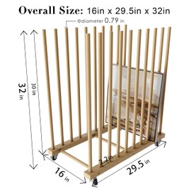 UNZERO Art Storage Rack with Caster Wheels, Wood Storage Stand for Canvas Boards, Panel, Frame, Drawing Board, Printed Matter, Paper Pad, Backing Plate