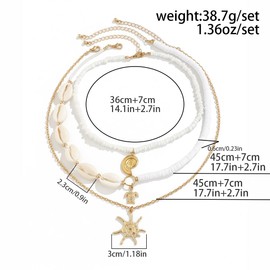 RTY Starfish Shell Necklace Beach Necklace for Women Layered Beaded Turtle Sea Star Conch Pendant Necklace Bohemia White Shell Turquoise Beaded Chain Necklace Summer Fashion Jewelry (A gold conch)