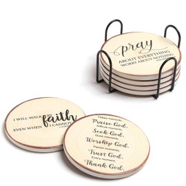 Hoomey Coasters for Drinks with Bible Verses, Set of 6 Absorbent Drinks Coasters with Holder Ceramic Drink Coaster with Cork Backing for Table Protection, Christian Coasters, Christian Gifts