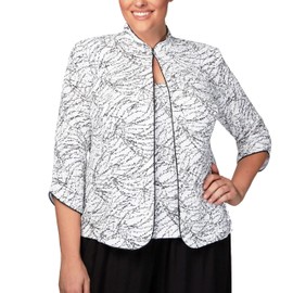 Alex Evenings womens Mandarin Neck Twinset Tank Top and Jacket Petite Regular Dress Shirt, White/Black, X-Large US