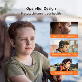 LOBKIN Kids Headphones Open Ear,Bluetooth 5.3 Air Conduction Wireless Lightweight Kids Earbuds IPX5 Waterproof with Microphone for School,Home and Outdoor Activities Gifts for Boys Girls